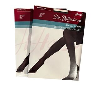 NWT Hanes Silk Reflections Control Top Opaque Tights #0A923 Navy CD - Lot of 2
